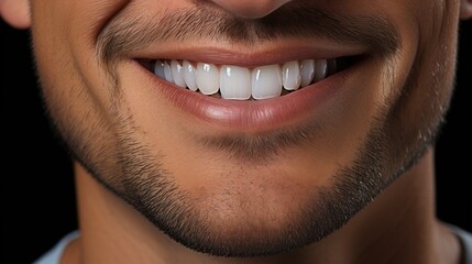 Close up shot on a man with a perfect smile, generative ai