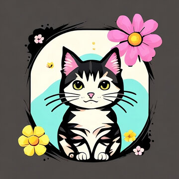 Kitten with flowers, generate ai
