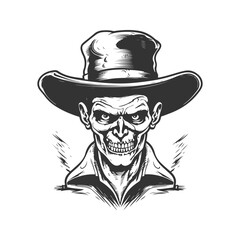 agony cleaver wearing hat, vintage logo line art concept black and white color, hand drawn illustration