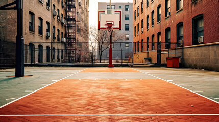 Photo of new york streetball court. Generative AI - obrazy, fototapety, plakaty