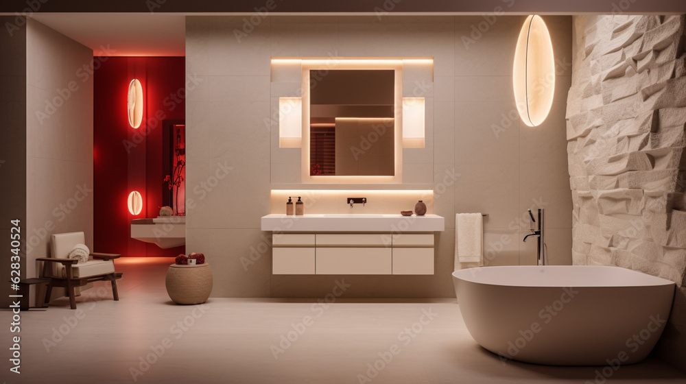 Sticker white furniture and walls in bathroom interior