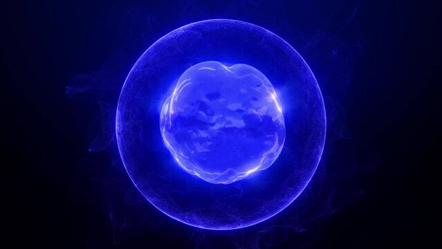 Abstract futuristic flowing blue plasma sphere with liquid core, Abstract circle with smooth flowing particles, Magic ball, Neon sphere, Abstract background, 4k High Quality, 60 fps