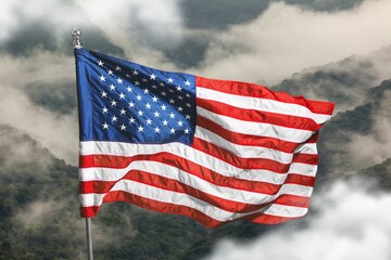 Happy President day concept. USA flag on sky background