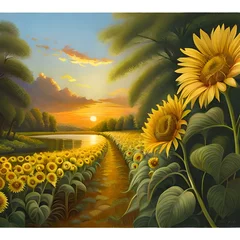 Rolgordijnen sunflower field with sunflowers © Muhammad