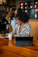 beautiful black girl in a coffee shop
