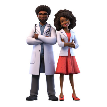 3D Cartoon Character Smiling Doctor And Nurse Standing Together, Full Body Isolated On White And Transparent Background, Ai Generate