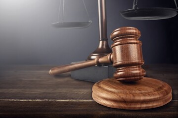 Law concept, wooden judge gavel or mallet