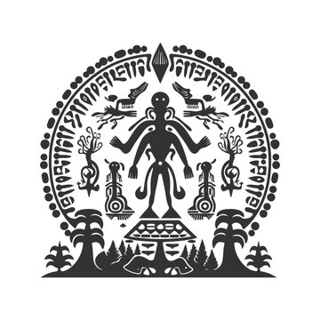 alien artifact, vintage logo line art concept black and white color, hand drawn illustration