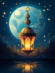 Islamic Eid Mubarak or Ramadan Mubarak wishes with Islamic, Muslim crescent moon for Eid Al Adha or Eid Al-Fitr.