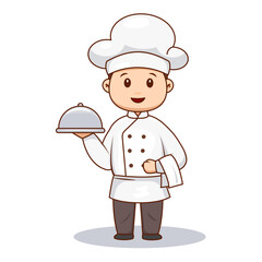 cute male chef holding a tray with food