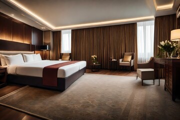 Naklejka na ściany i meble Stylish luxury interior of a contemporary room with comfortable bed