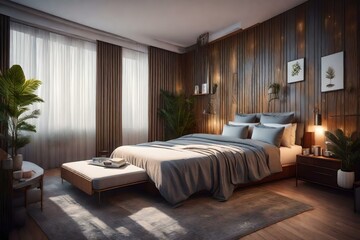 Stylish luxury interior of a contemporary room with comfortable bed