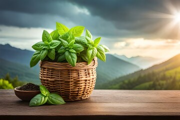 basil plant in a basket generated by AI tool