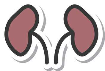 ステッカー風医療関連の単品アイコン　腎臓