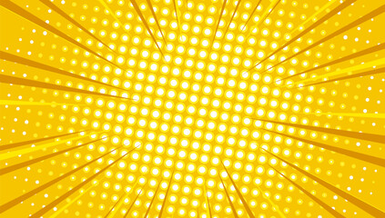 yellow comic background with dot halftone and zoom effect - obrazy, fototapety, plakaty