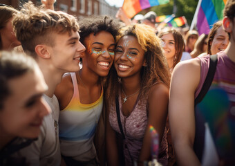 Fototapeta premium group of young people celebrating Gay Pride Festival day outdoors