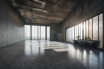 Contemporary concrete interior with empty banner