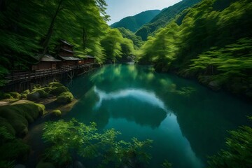 Fototapeta na wymiar Beautiful scenery of Kamikōchi with fresh greenery