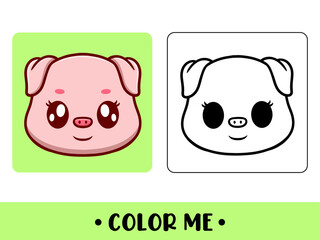 Vector coloring book for children a cute pig. Vector coloring template for education kids