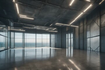 Contemporary concrete interior with empty banner