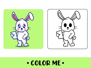 Vector coloring book for children a cute rabbit. Vector coloring template for education kids