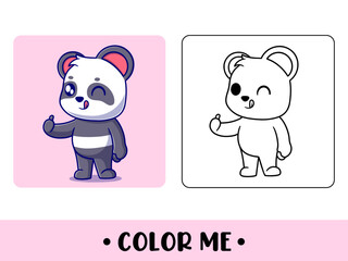 Vector coloring book for children a cute panda. Vector coloring template for education kids