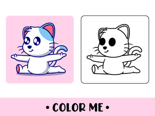 Vector coloring book for children a cute cat. Vector coloring template for education kids