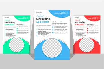 grow your business flyer design template bundle. take your business to the next level of poster leaflet 3 in 1 design. bundle, 3 in 1, a4 template, brochure design, cover, flyer, poster, print-ready