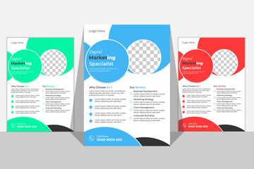 grow your business flyer design template bundle. take your business to the next level of poster leaflet 3 in 1 design. bundle, 3 in 1, a4 template, brochure design, cover, flyer, poster, print-ready