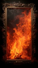 Captivating frame composed of fierce, dancing flames, encapsulating energy in vivid, fiery spectacle.