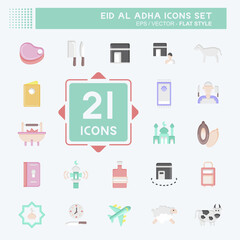 Icon Set Eid Al Adha. related to Islamic symbol. Flat Style. simple design editable. simple illustration