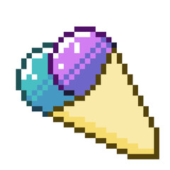 Pixel Art Style Unicorn Ice Cream Cone Icon, Isolated