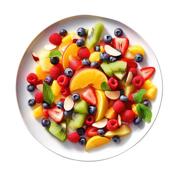 Fresh fruits salad arranged on a plate, as a complementary element to the design project