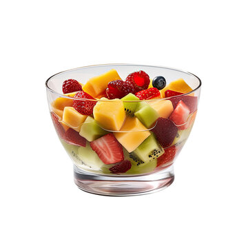 Fruits salad in a glass bowl as a complement to the design element, cut out isolated