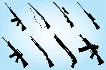 Sniper hunting rifle gun icons set. Simple set of sniper hunting rifle for web designing. Editable vector for designing poster and banner for media and web.
