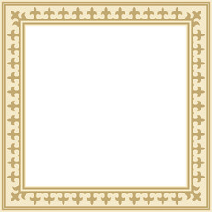 Vector golden square Kazakh national ornament. Ethnic pattern of the peoples of the Great Steppe, Mongols, .Kyrgyz, Kalmyks, Buryats. Square frame border.