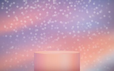 product podium display 3d pink Empty Cylinder circle and bokeh in purple color background
