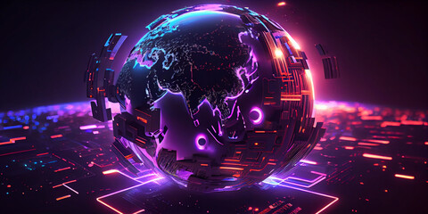 Metaverse digital world cyber space 3D rendering background, neon colorful global world in cyber space, future energy power technology and internet connection concept Ai generated image