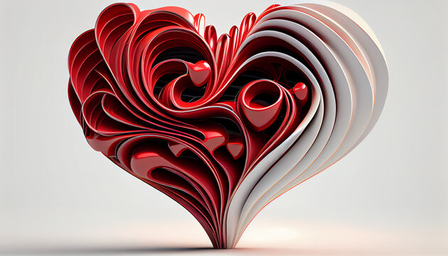 Red love shape with white background Ai generated image