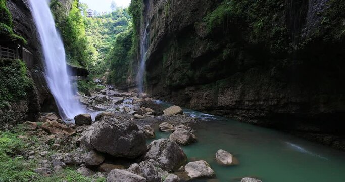 Enshi Grand Canyon and streams,waterfalls in summer, Hubei province, China.