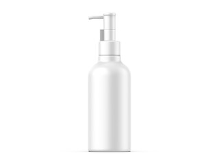 Cosmetic plastic bottle with dispenser pump. Liquid container for gel, lotion, cream, shampoo, bath foam. Beauty product package, 3d render illustration.