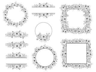 Floral Frame Vector, Wild Rose Frames, Vector Flower Borders, Hand Drawn Wild Rose Clip Art, Flower Doodle, Botanical Floral Doodle, Floral Border for Decoration, Wedding, Branding, Flower Split Frame