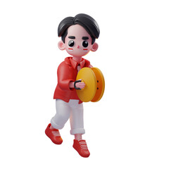 3d Character Independence day of Indonesia Holding Cymbals