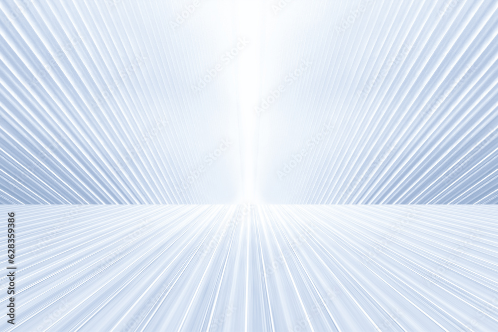 Poster blue and white lines extending forward, artificial architectural spaces,3d rendering