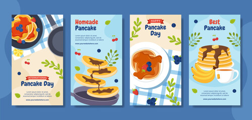 Pancake Day Social Media Stories Flat Cartoon Hand Drawn Templates Background Illustration