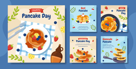 Pancake Day Social Media Post Flat Cartoon Hand Drawn Templates Background Illustration