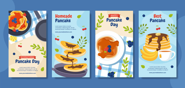 Pancake Day Social Media Stories Flat Cartoon Hand Drawn Templates Background Illustration