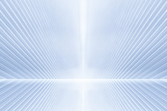 Blue and white lines extending forward, artificial architectural Spaces,3D rendering