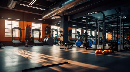 gym interior modern style with sport equipment - obrazy, fototapety, plakaty