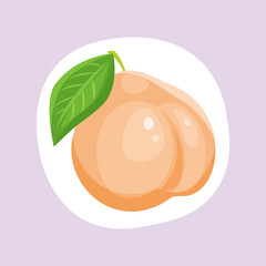 Ripe juicy peach in a flat cartoon style. Delicious fruit. Vector illustration.